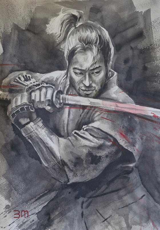 Original Samurai Ink Painting