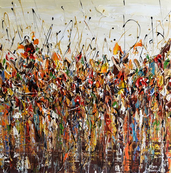 Autumn Joy - Abstract landscape painting on canvas, palette knife art, heavy impasto