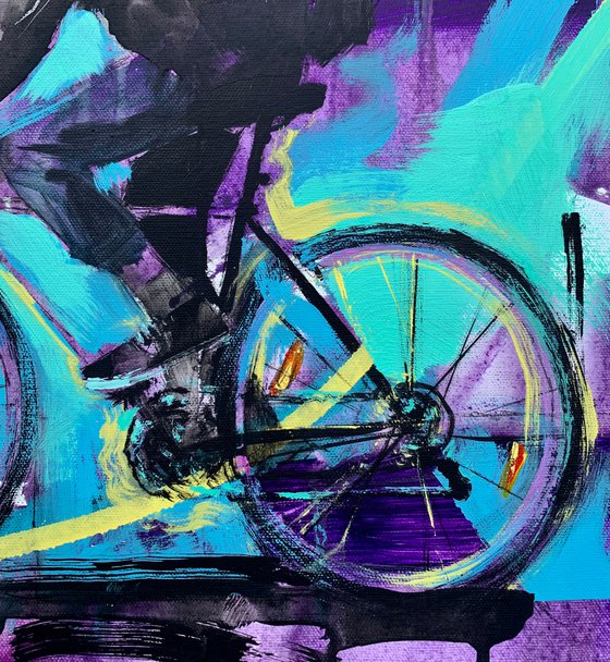 Purple horizontal painting - "Summer breeze" - Urban Art - Pop Art - Bicycle - Street Art