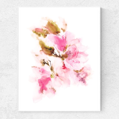 Abstract floral painting, loose flowers Sakura blossom by Olga Grigo
