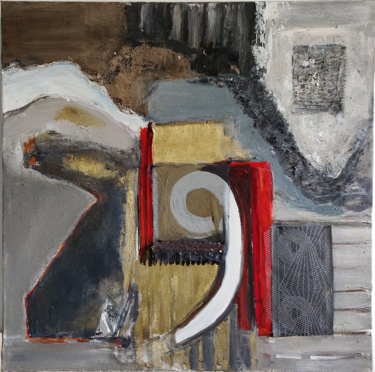 Abstract Acrylic Painting By Sylvie Dodin, 39 X 39", Golden, Original Artwork