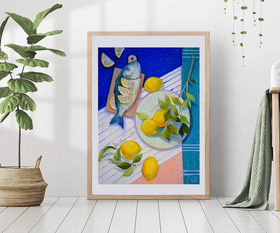 still life with fish and lemons