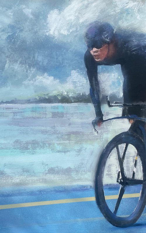 'Against the Clock III' Cycling, Road Bike, Road Race Oil Painting. by Simon Jones
