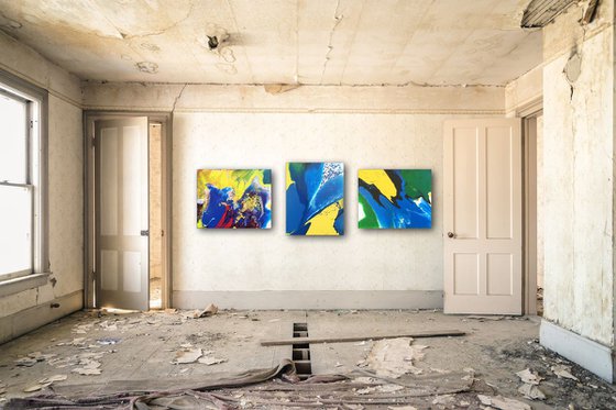 "Cold Fusion Series" - Original Triptych, Abstract PMS Acrylic Paintings Series - 56" x 20"