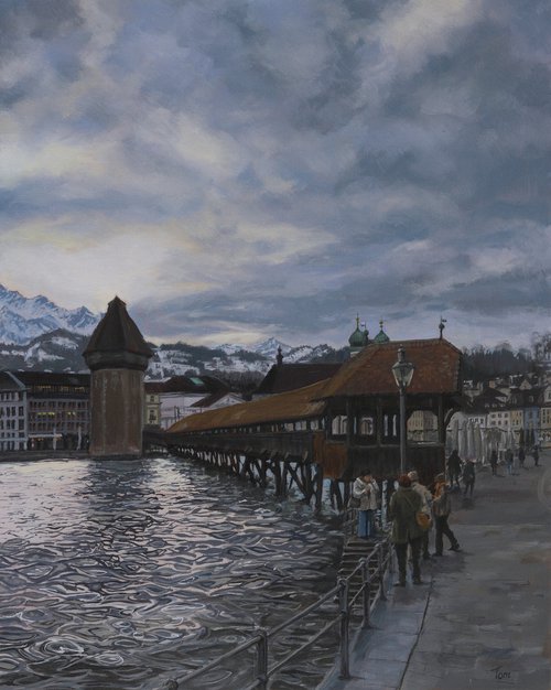 Kappelbrücke at dusk by Tom Clay
