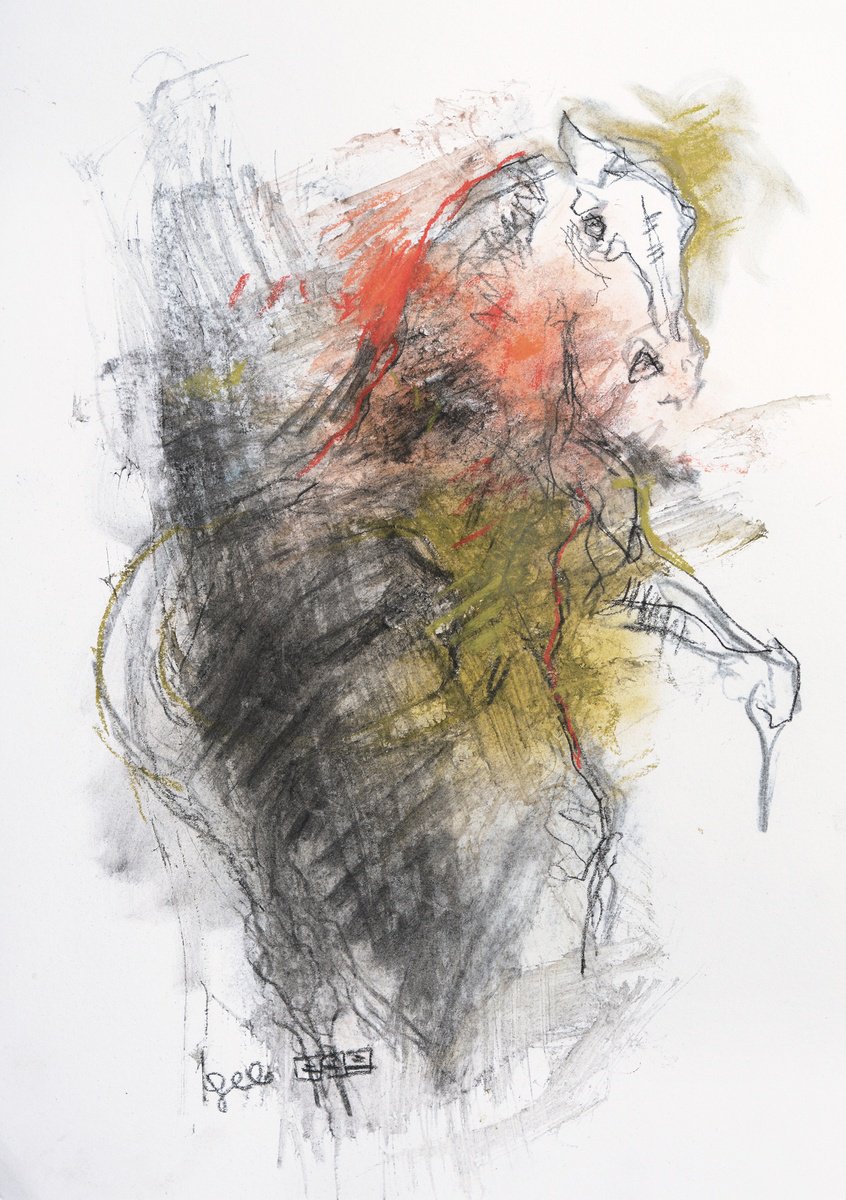 Expressive Animal Painting By Benedicte Gele, 8 X 12, Equine Nude 263, Original Artwork