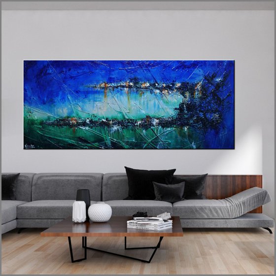 Natures Calling 240cm x 100cm Blue Green Textured Abstract Art