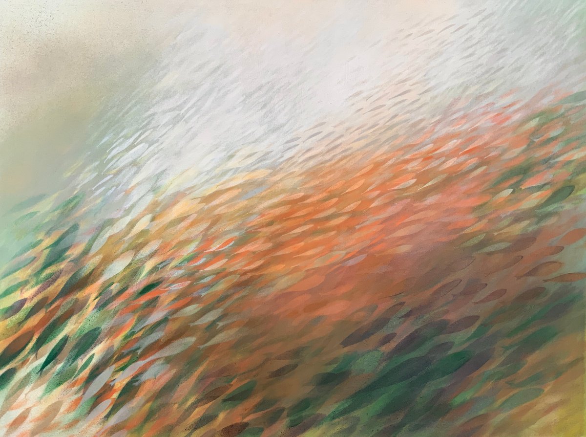 Abstract Landscape Acrylic Painting By Malgorzata Krakowiak, 46 X 35", Fish N*94B, Original Artwork