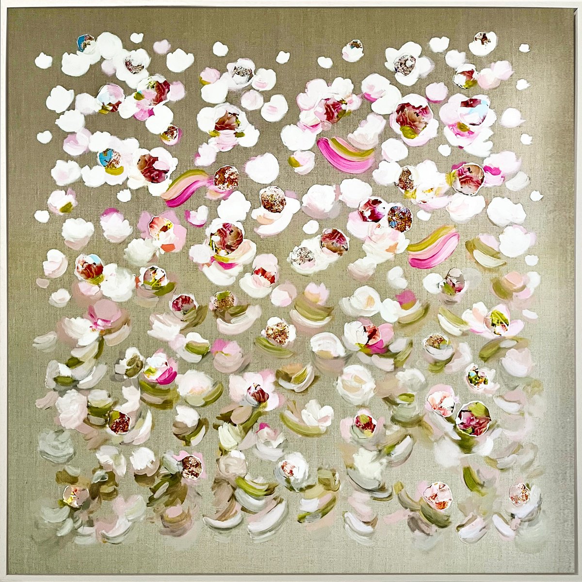 Organic Botanical Acrylic Painting By Corinne Natel, 41 X 41, To Be With You #103, Original Artwork