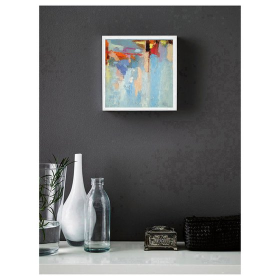 Abstract N 1, Abstract Painting Small Original Art Blue Artwork Multicolor Geometric Wall Art 10 by 10