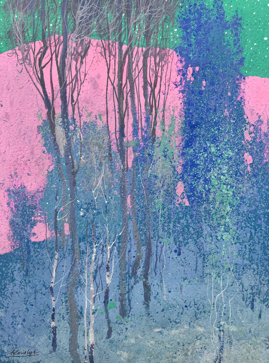 Impressionistic Landscape Painting By Andrii Kovalyk, 12 X 16, Beyond The Pink Hills, Original Artwork