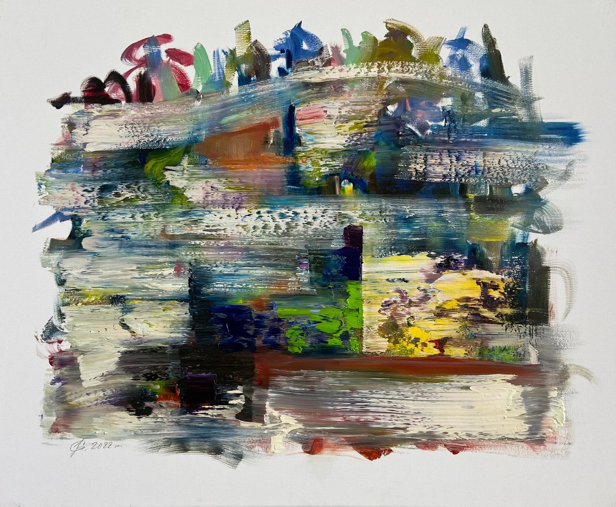 Impressionistic Abstract Oil Painting By Junija (Yuna) Galejeva, 24 X 20", Tell Me A Story, Original Artwork