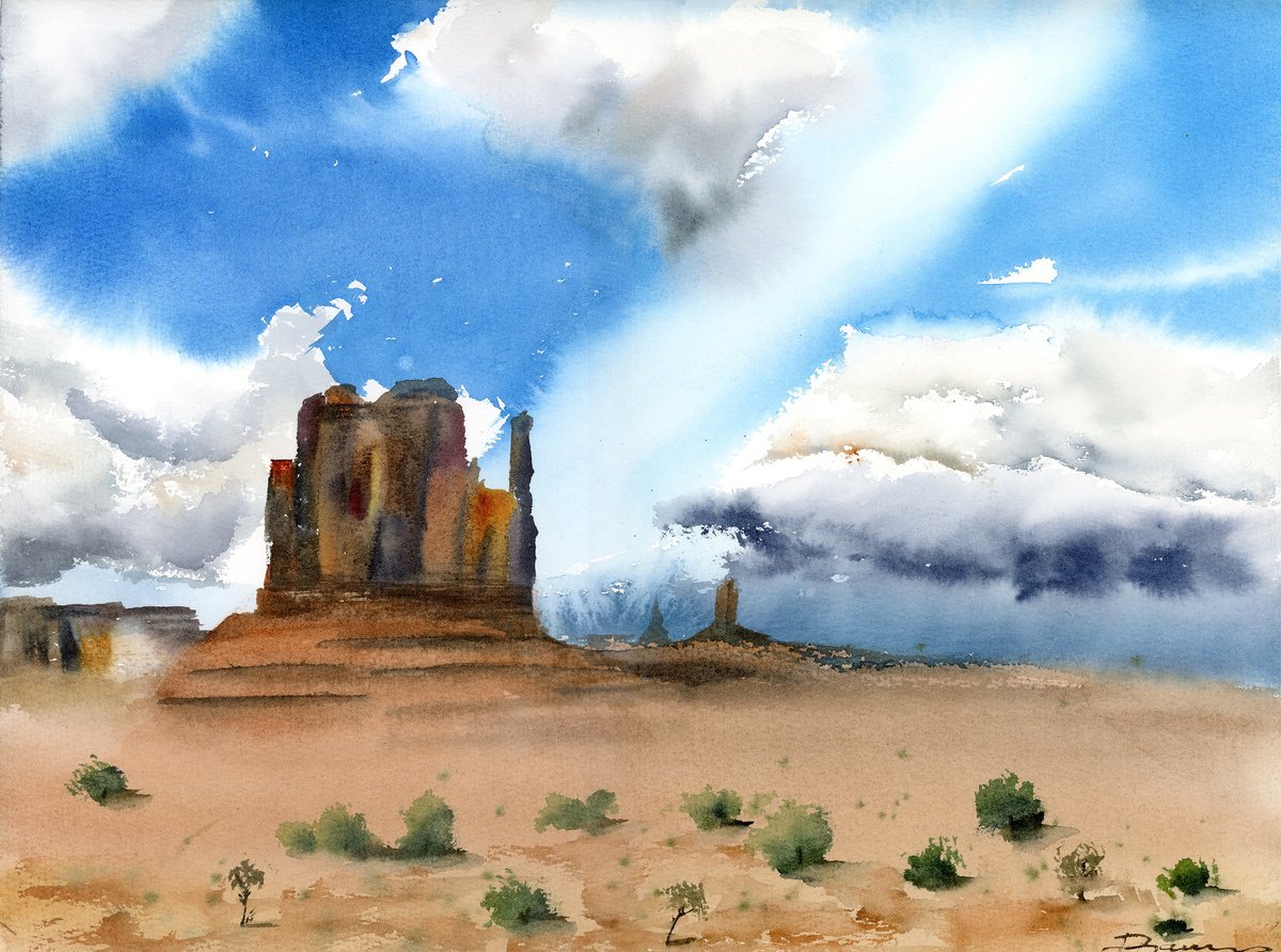Impressionistic Watercolour , Monument Valley Storm By Olga Tchefranov (Shefranov), 16 X 12, Artwork For Sale On Artfinder
