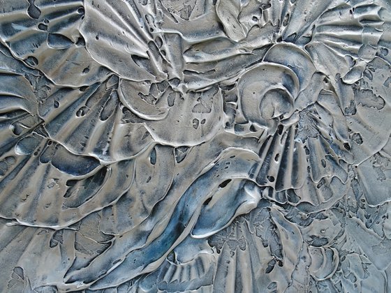 OCEAN BREEZE. Abstract Blue, Gray, Silver Coastal Art