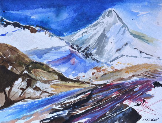 Snowy mountain watercolour