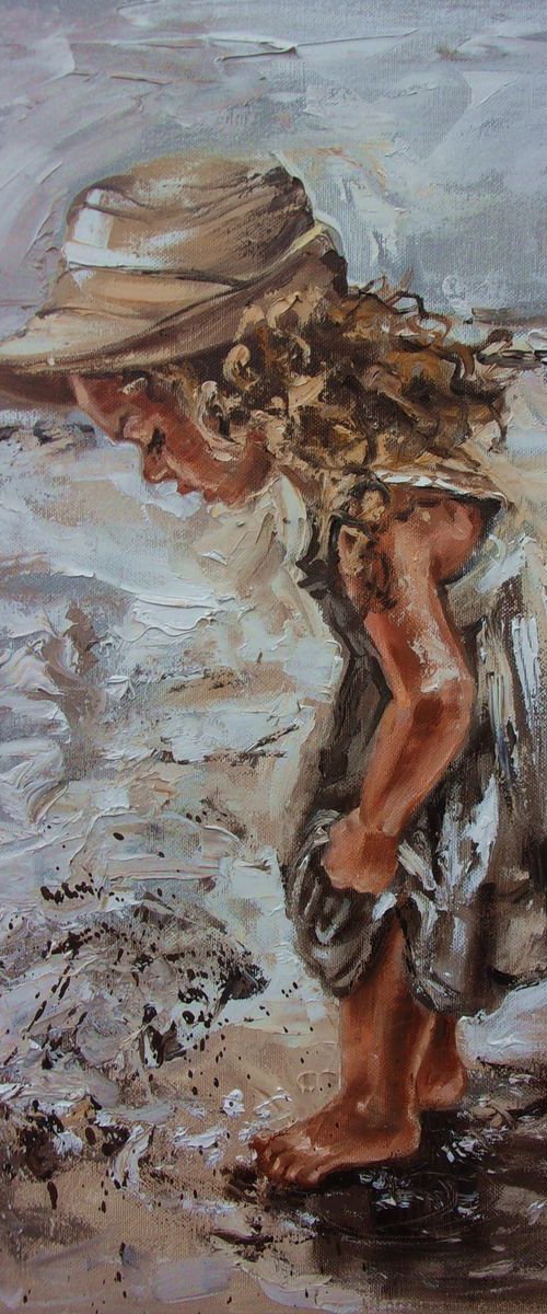 " Small Wonders  " SEA original painting palette knife GIFT ANGEL MODERN URBAN ART OFFICE ART DECOR HOME DECOR GIFT IDEA by Monika Luniak