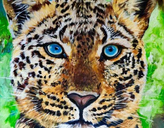 LEOPARD. Blue eyes . LARGE SIZE MODERN URBAN ART OFFICE ART DECOR HOME DECOR GIFT IDEA