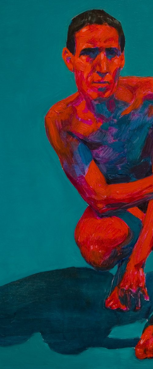 modern pop nude portrait of a man in red and blue by Olivier Payeur