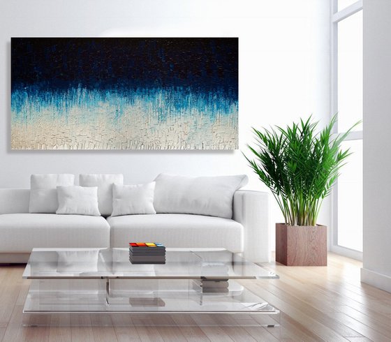 Cascade of Blue - LARGE,  TEXTURED, PALETTE KNIFE ABSTRACT ART – EXPRESSIONS OF ENERGY AND LIGHT. READY TO HANG!