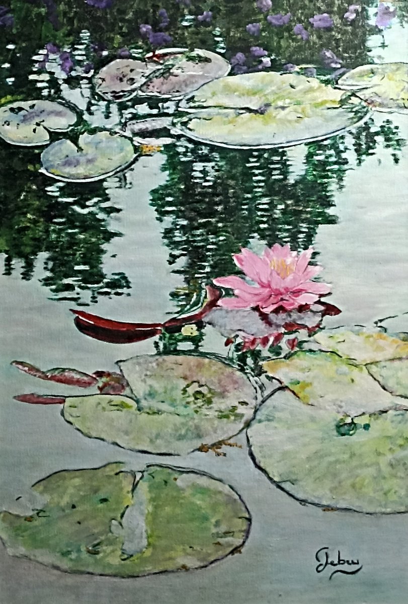 Impressionistic Botanical Oil Painting By Isabelle Lucas, 19 X 25, Pink Waterlily, Original Artwork