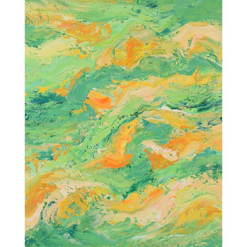Orange Green Swirl - Vibrant Colorful Abstract by Suzanne Vaughan