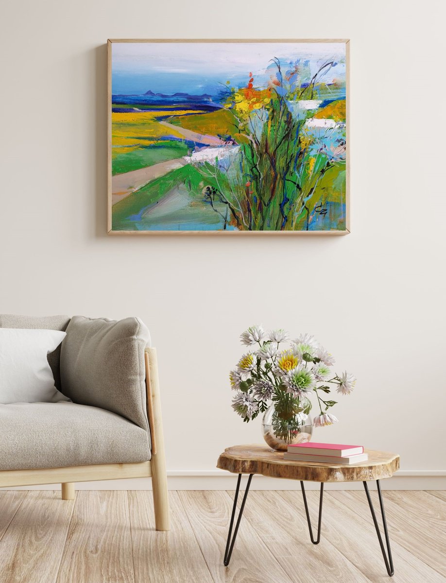Impressionistic Botanical Oil Painting By Victoria Cozmolici, 26 X 20", Wildflowers, Original Artwork