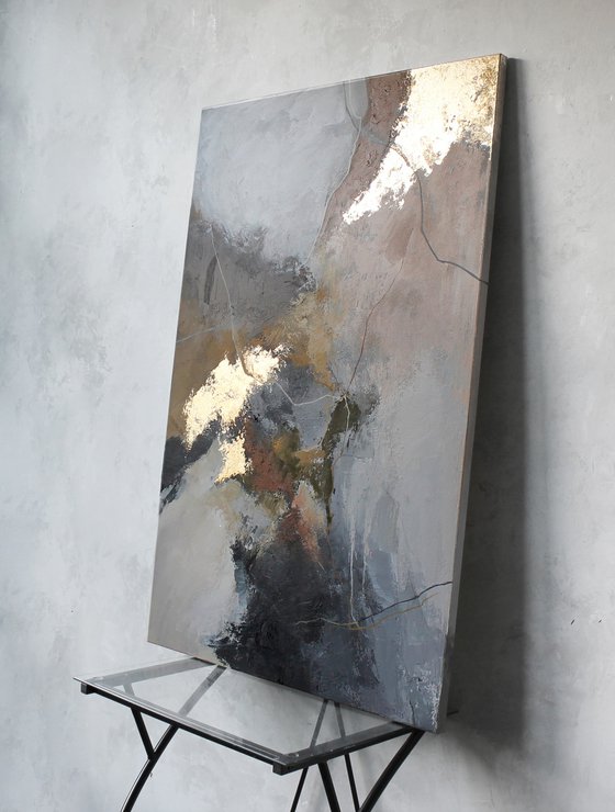 " Rime 2 " Abstract acrylic gray brown