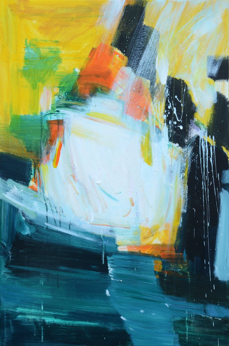 Abstract Acrylic Painting By Jianzhe Chon, 24 X 35, Abstract 036, Original Artwork