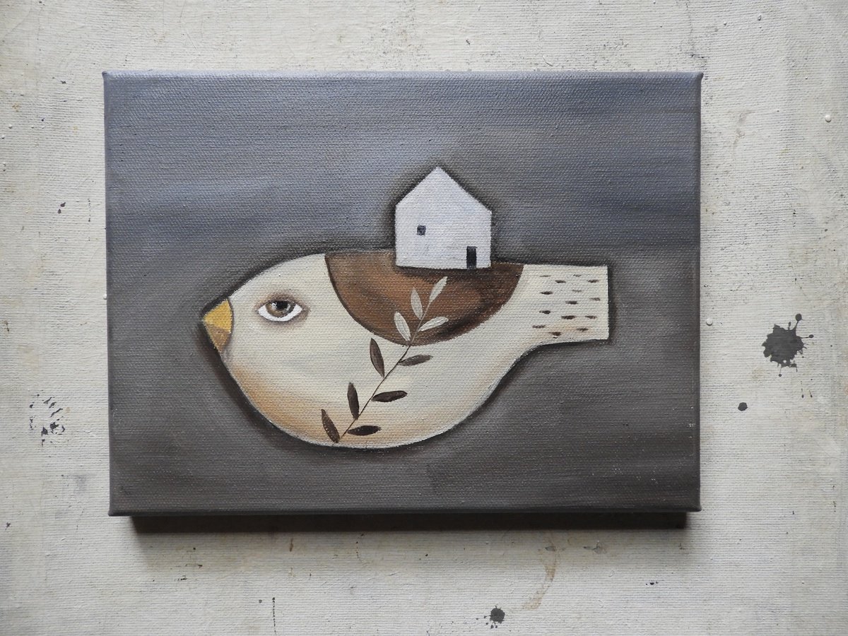 Illustrative Animal Oil Painting By Silvia Beneforti, 9 X 7", The Freaky Bird, Original Artwork