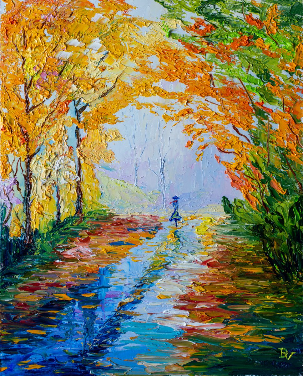 Impressionistic Landscape Oil Painting By Vladyslav Durniev, 16 X 20", Walking Alone, Original Artwork