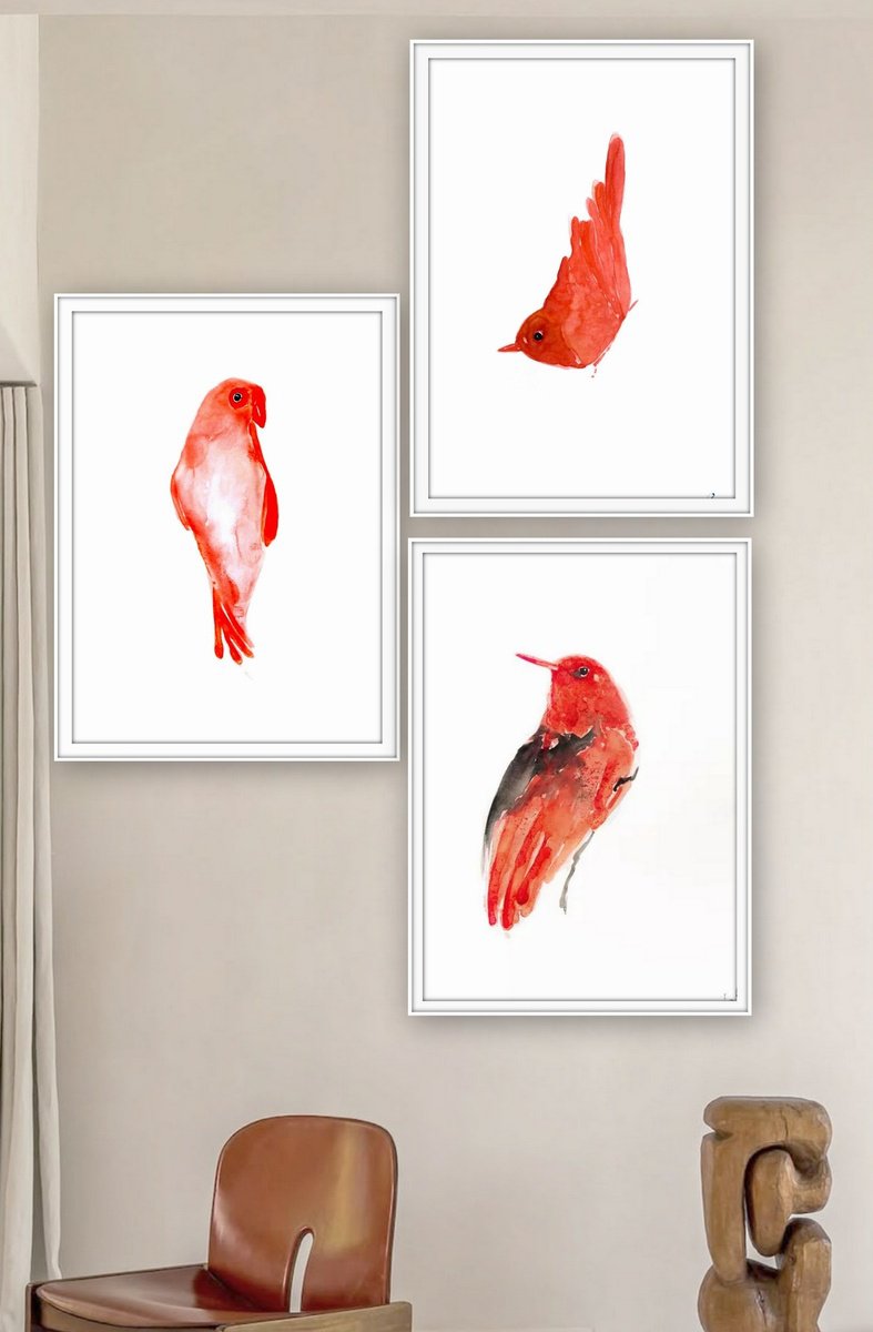 Impressionistic Drawing , Birds By Nadia Moniatis, 12 X 16, Artwork For Sale On Artfinder