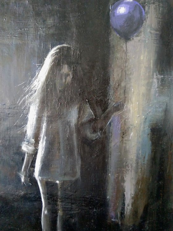 Girl with balloon(50x70cm, oil painting, ready to hang)