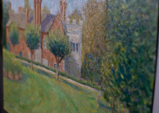 Old English manor house with moat Baddesley Clinton impressionist painting