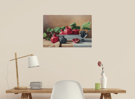 Still life with pomegranate (40x60cm, oil painting, ready to hang)