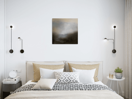 Serenity 50X50 cm  - gold particles original oil painting landscape gift modern urban art office art decor home decor gift idea