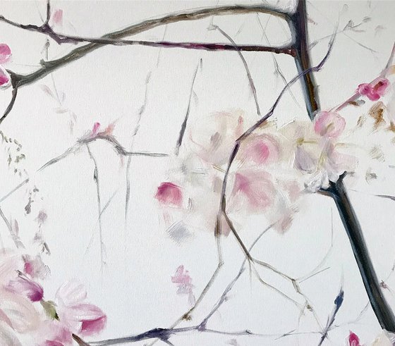 Oil painting with sakura "Spring" 100 * 80 cm