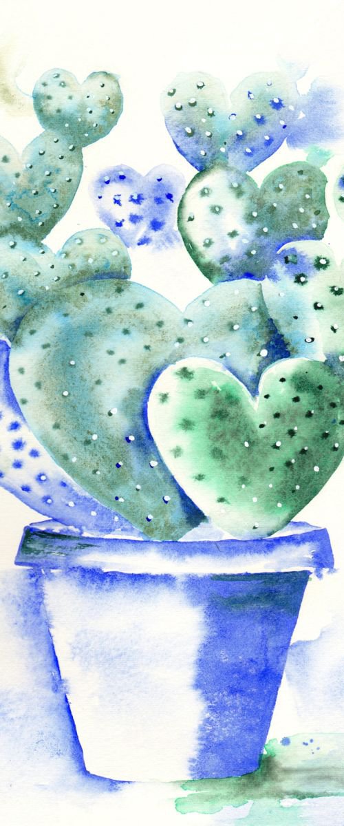 Cactus, Original Watercolour Painting, Cactus Wall Art, Valentine's Day Gift, Heart painting by Anjana Cawdell