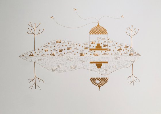 Upsidedownable Island 1 (Gold on White)