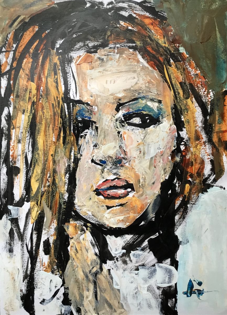 Expressive Portrait Acrylic Painting By Dominique Deve, 12 X 16, Study, Original Artwork