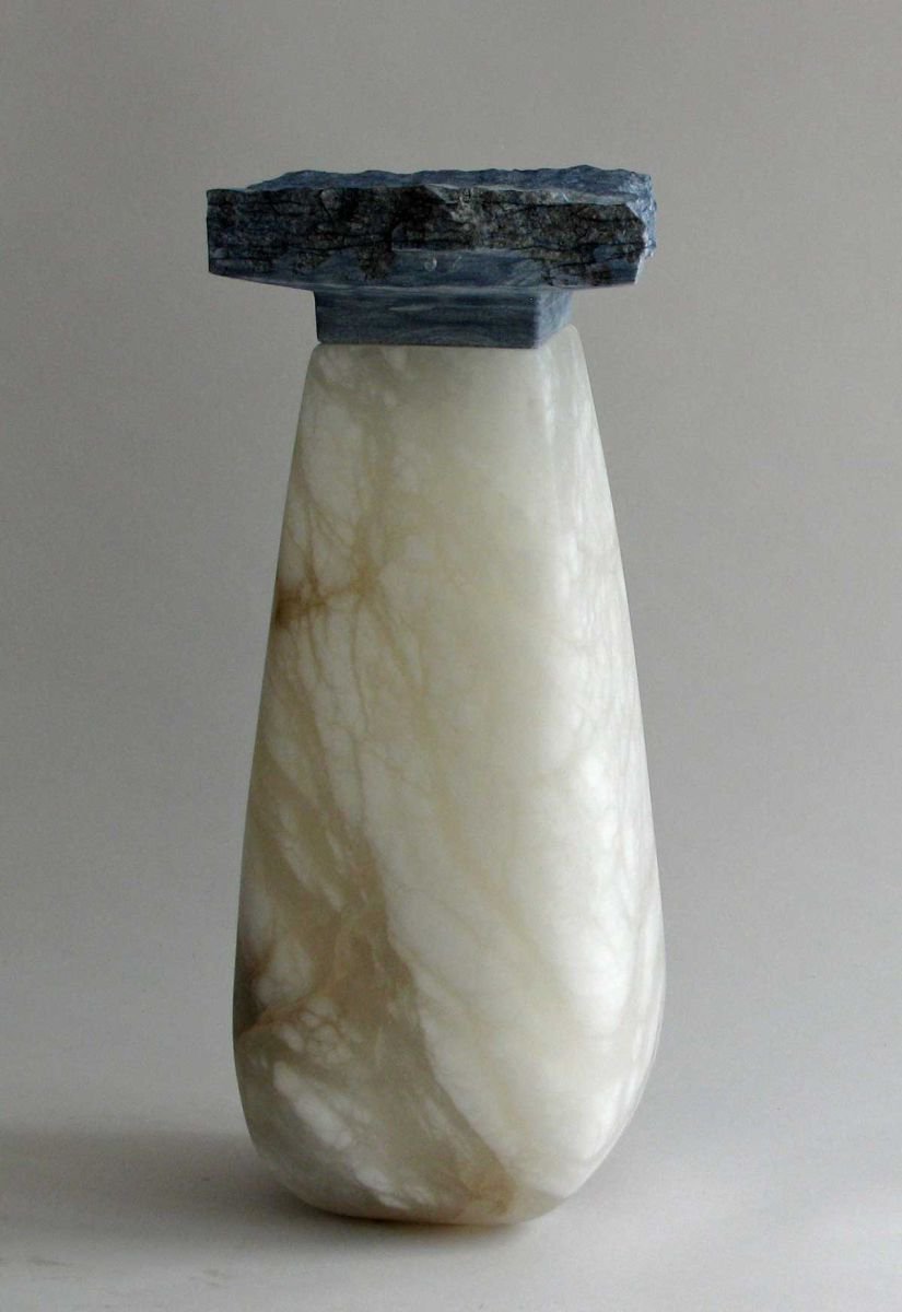 Geometric Abstract Stone Sculpture By Fieke De Roij, 6 X 14, Alabastron, Original Artwork