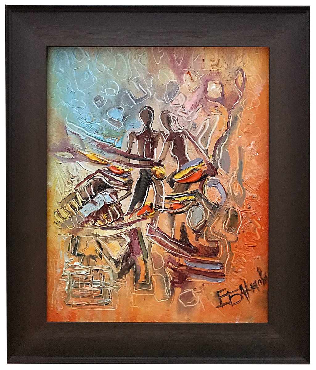 Impressionistic Abstract Oil Painting By Eleonora Bakalova, 11 X 13, Social Contacts, Original Artwork