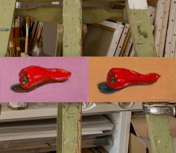 gift for food lovers: modern diptych, still life of peppers