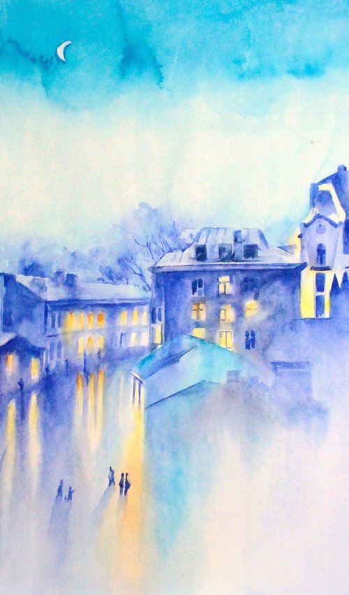 Kyiv cityscape painting Andriivs'kyi descent by Marta Nyrkova