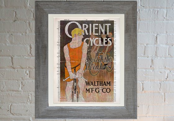 Orient Cycles - Collage Art Print on Large Real English Dictionary Vintage Book Page