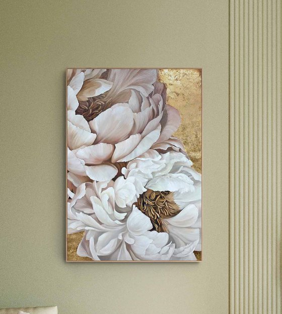 "Golden Silk Flowers 2" Pink gold oil flowers