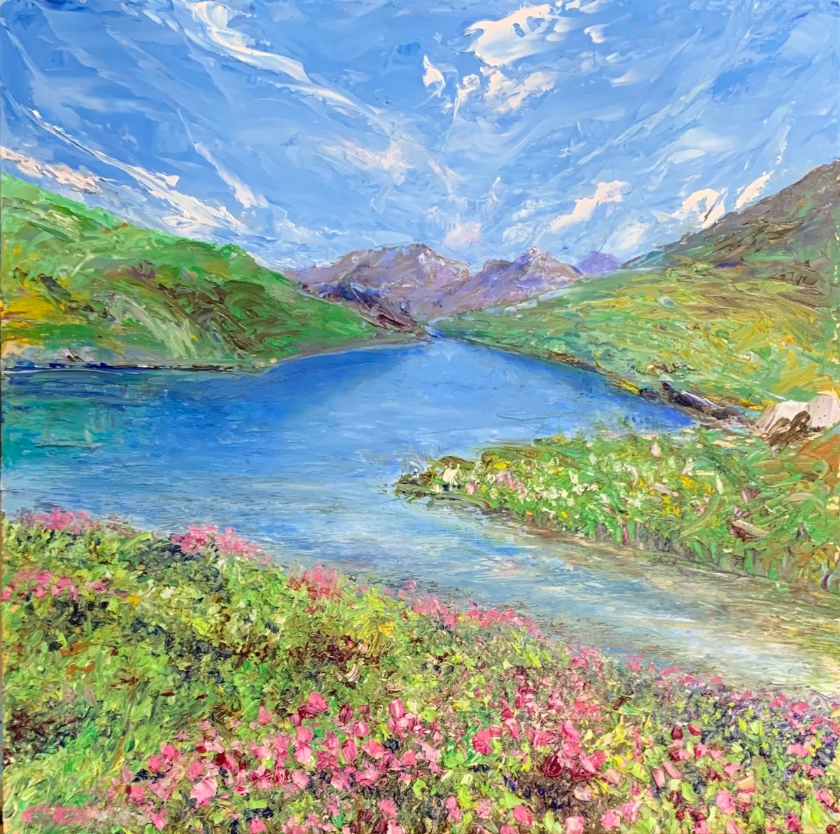 Impressionistic Landscape Oil Painting By Gianfranco Combi, 12 X 12, Rododendri, Original Artwork