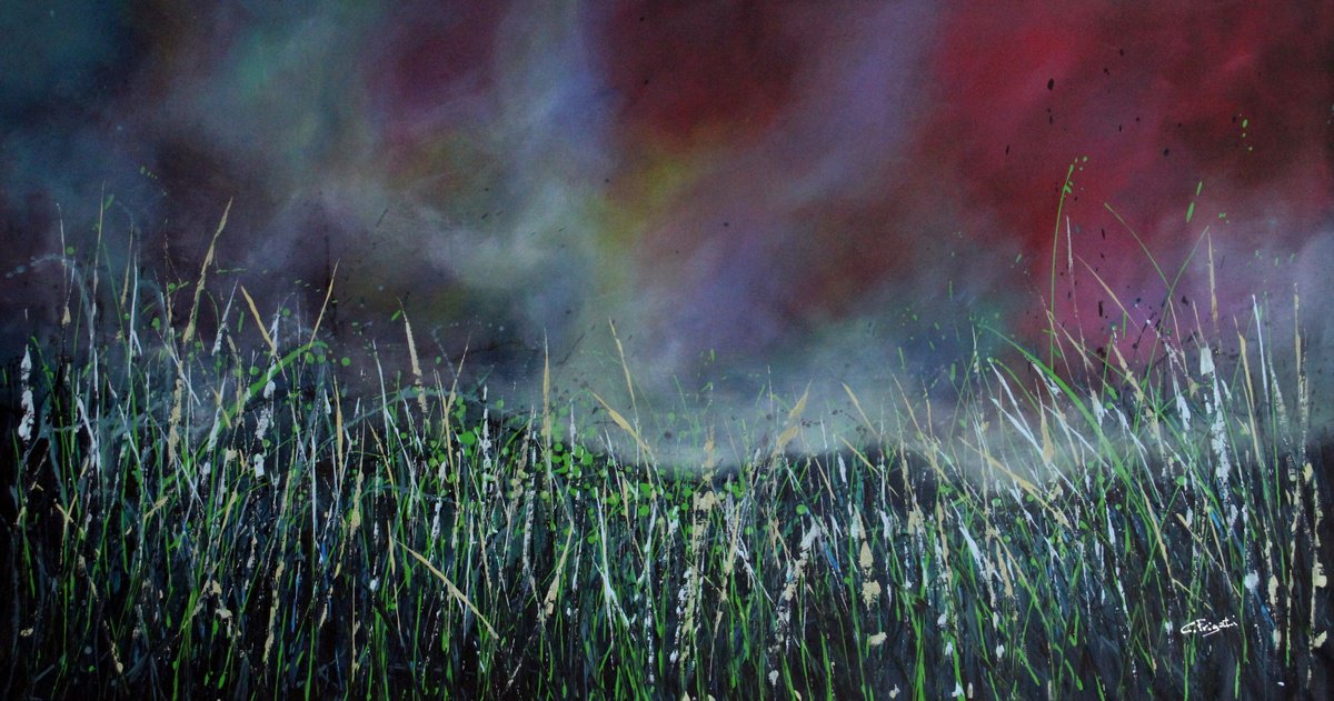 Expressive Landscape Acrylic Painting By Cecilia Frigati, 64 X 35, Somewhere Else, Original Artwork