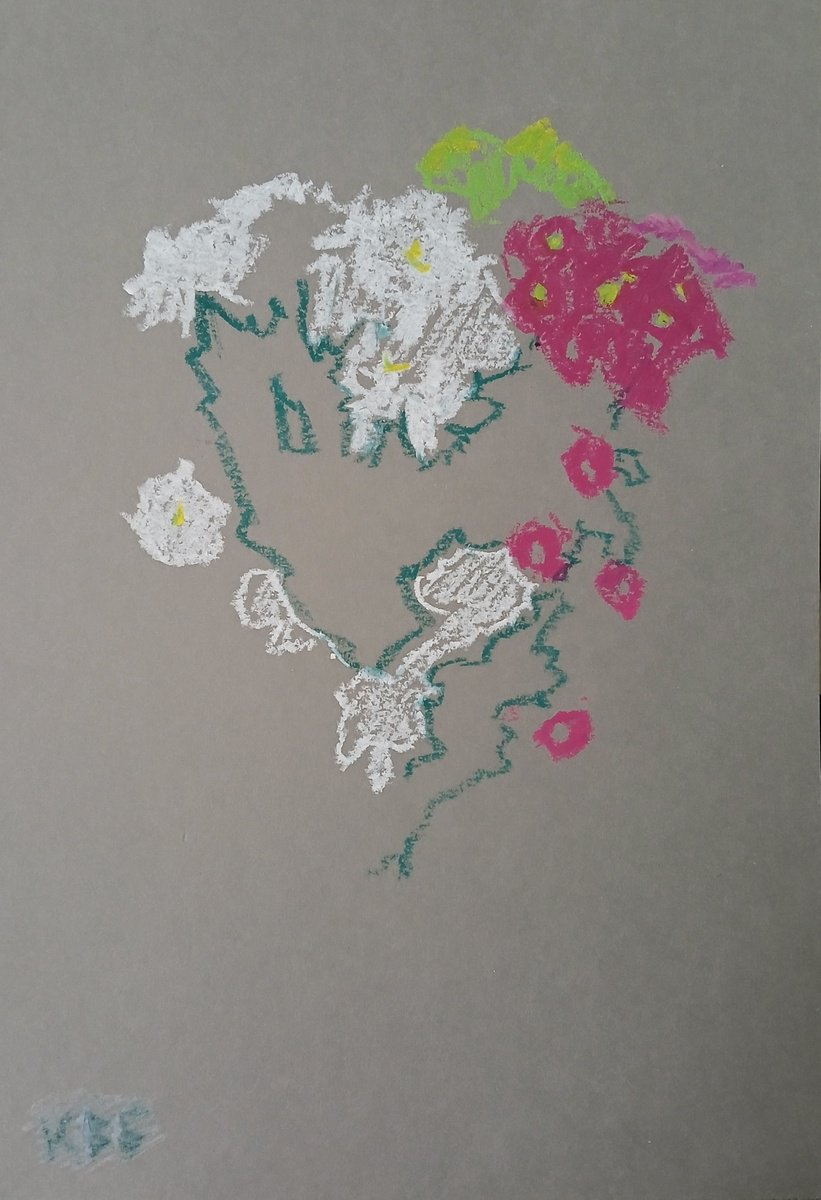 Graphic Botanical Pastel Drawing By Vasyl Koval, 8 X 12", Flowers, Original Artwork