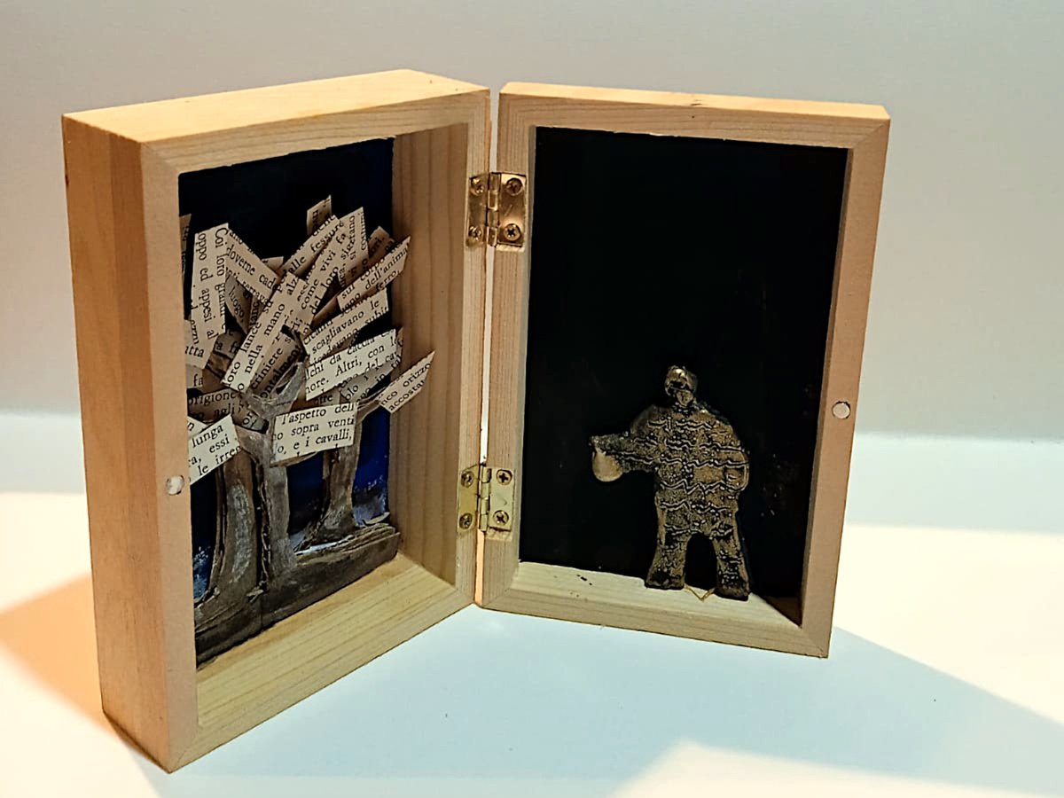 Surrealistic Landscape Sculpture By Paolo Beneforti, 7 X 6", In The Boxed Wood, Original Artwork