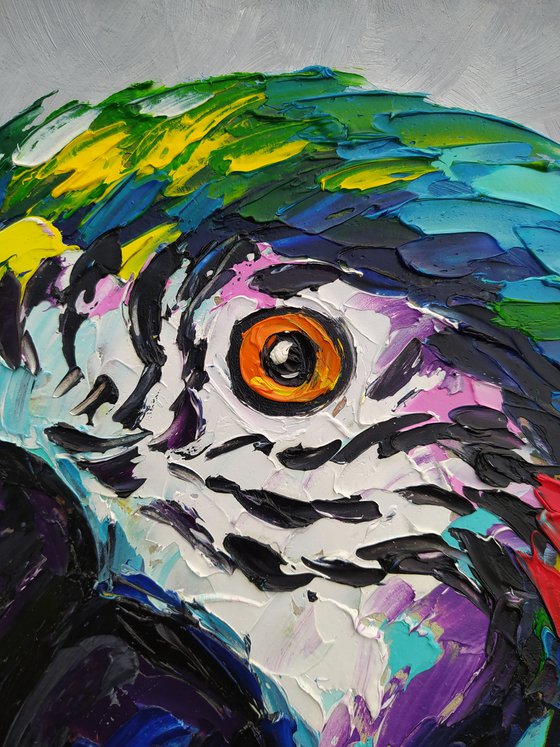 Brightness - oil painting, portrait bird, parrots, birds oil painting, painting, gift, parrots art, art bird, animals oil painting